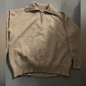 Dazy Womens Tan Sweater with Zip Collar Size Small